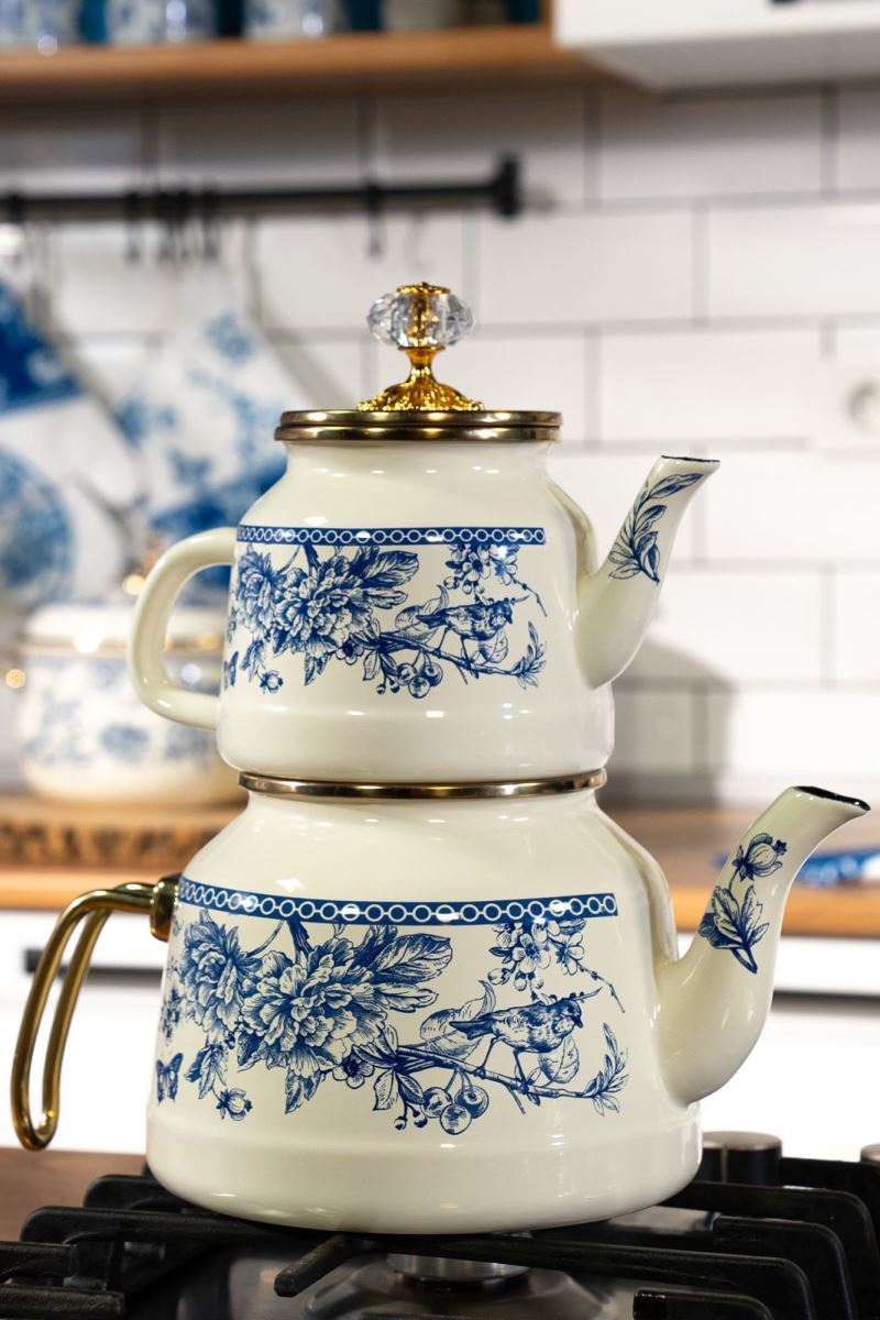 Blue Color Glory Enamel Turkish Tea Pot Kettle, Turkish Teapot, Tea Kettle